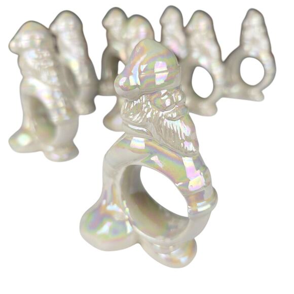 8 pc Vintage Iridescent Santa Claus Lusterware Napkin Rings Holders Christmas - Picture 2 of 12